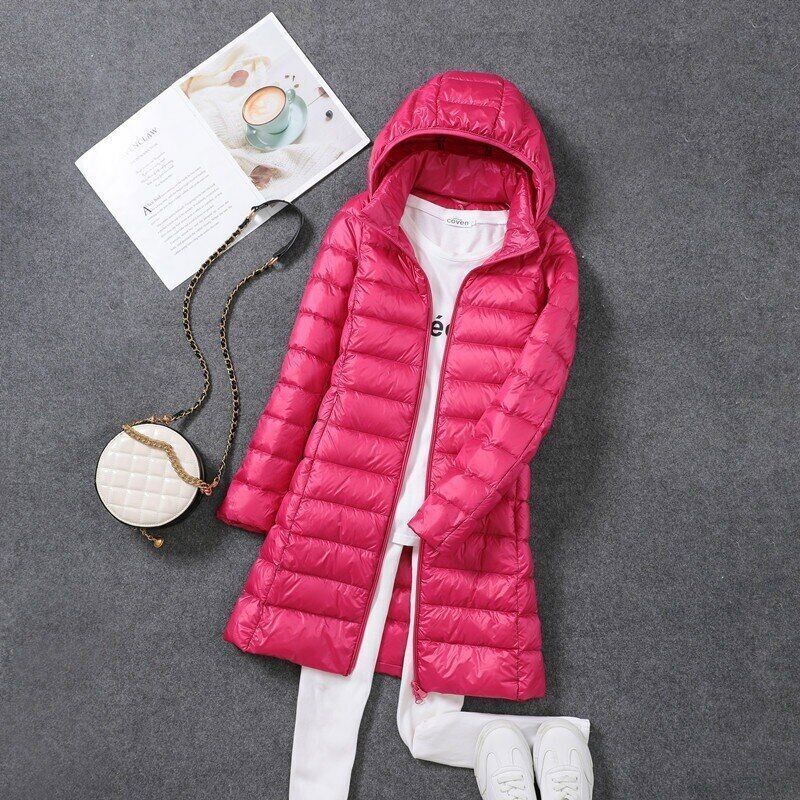Women's Lightweight Puffer Coat – Removable Hood Longline Jacket