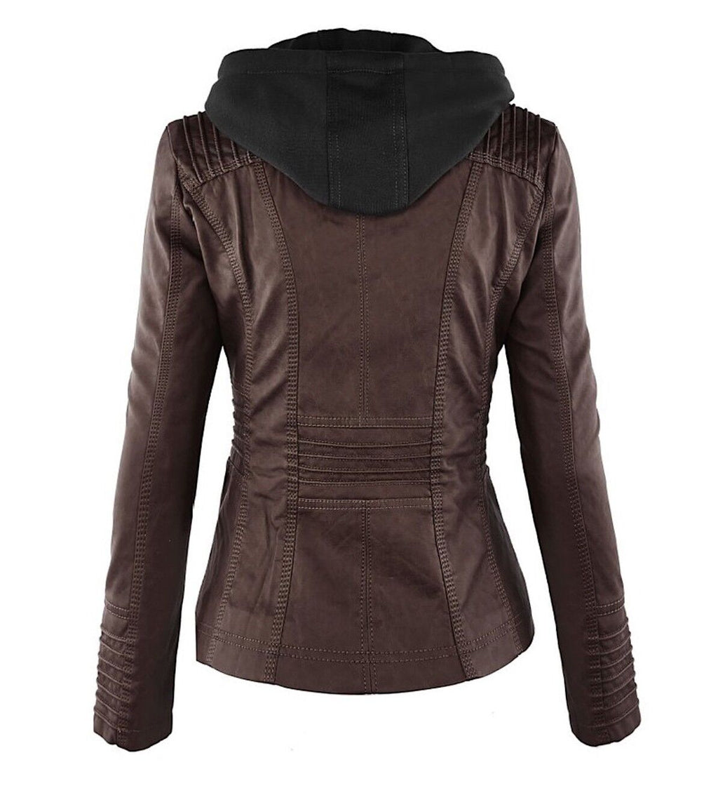Women's Faux Leather Jacket – Classic Zip-Up Biker Jacket