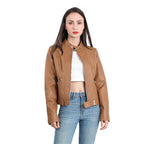 Women's Faux Leather Jacket – Retro Zip-Up Moto Jacket