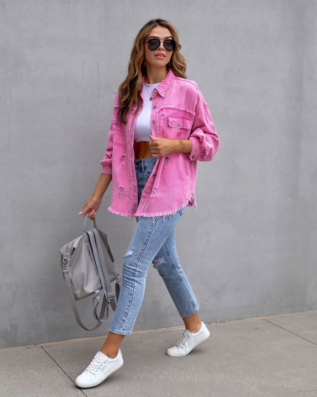 Women's Oversized Jacket – Relaxed Button Front Casual Jacket