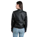 Women's Faux Leather Jacket – Retro Zip-Up Moto Jacket