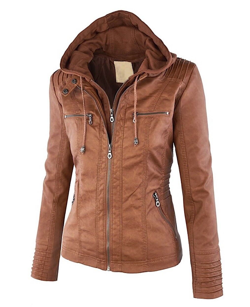 Women's Faux Leather Jacket – Classic Zip-Up Biker Jacket