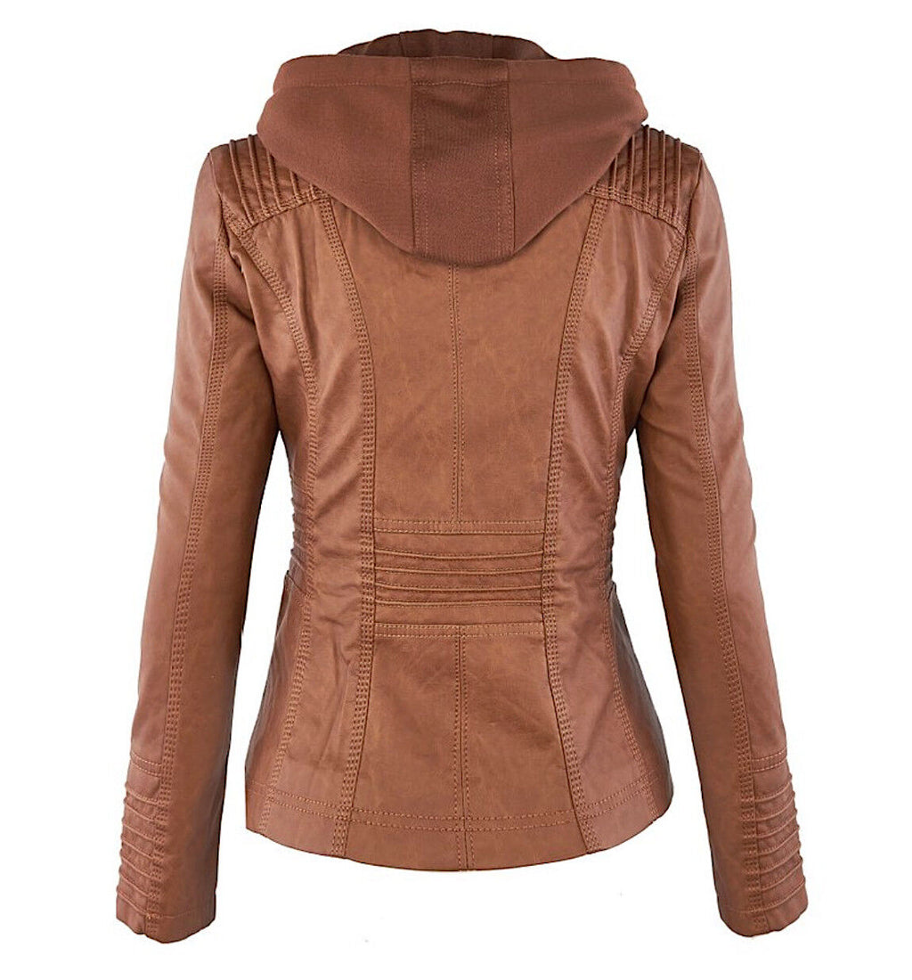 Women's Faux Leather Jacket – Classic Zip-Up Biker Jacket