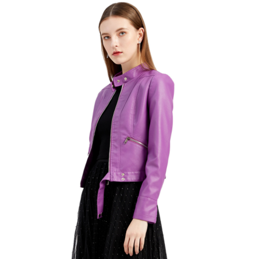 Women's Faux Leather Jacket – Retro Zip-Up Moto Jacket