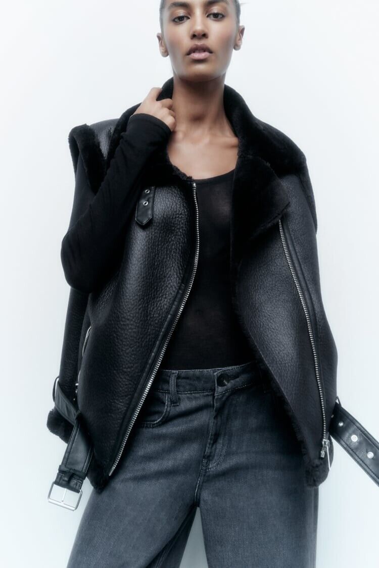 Women's Faux Leather Gilet – Fur Lined Sleeveless Winter Vest
