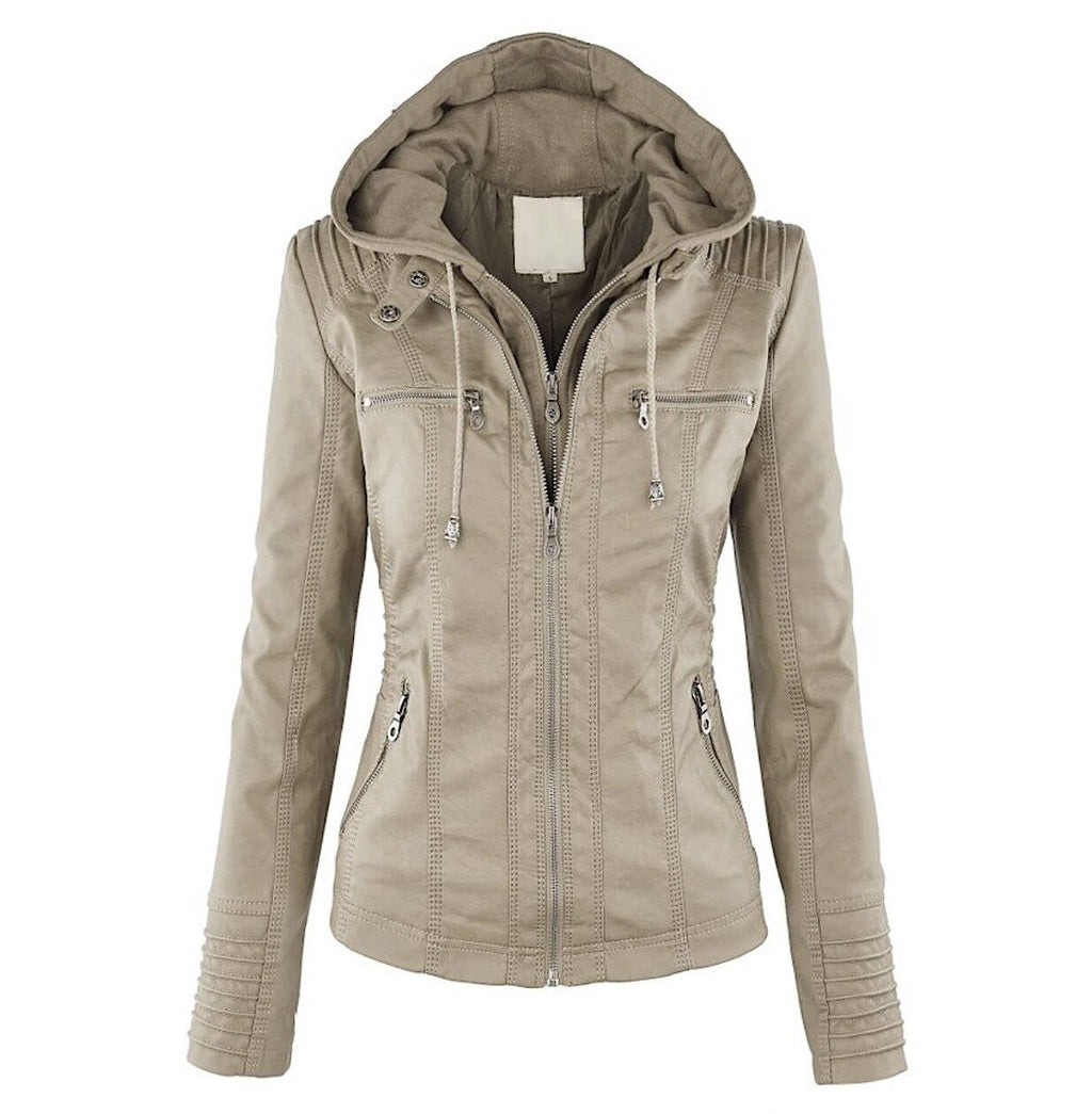Women's Faux Leather Jacket – Classic Zip-Up Biker Jacket
