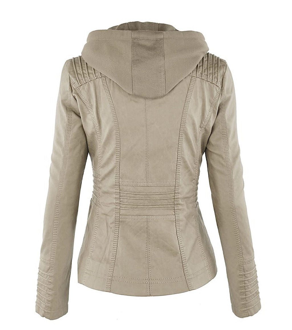 Women's Faux Leather Jacket – Classic Zip-Up Biker Jacket