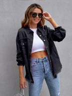Women's Oversized Jacket – Relaxed Button Front Casual Jacket