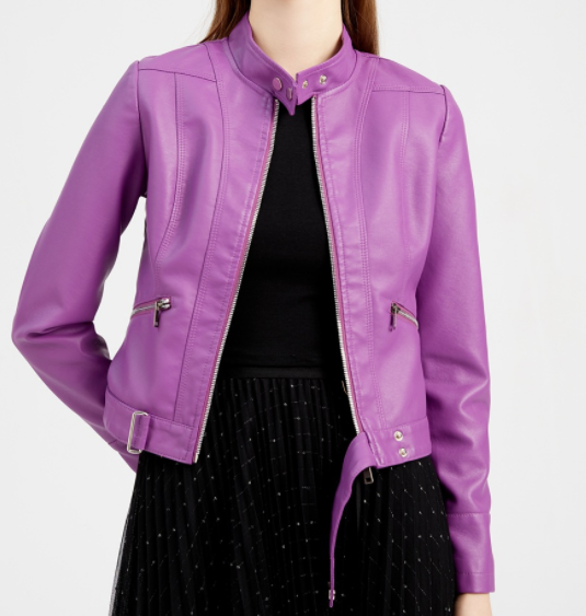 Women's Faux Leather Jacket – Retro Zip-Up Moto Jacket