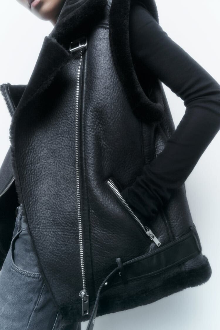 Women's Faux Leather Gilet – Fur Lined Sleeveless Winter Vest
