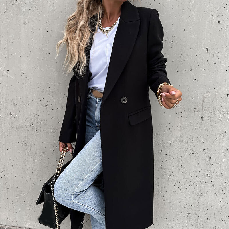 Women's Longline Coat – Tailored Button Front Overcoat