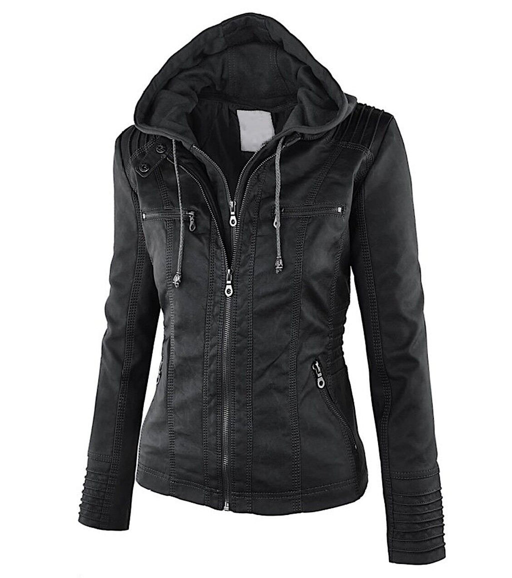 Women's Faux Leather Jacket – Classic Zip-Up Biker Jacket