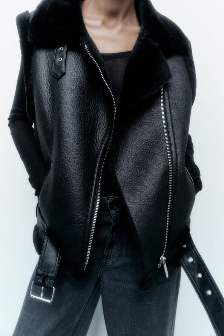 Women's Faux Leather Gilet – Fur Lined Sleeveless Winter Vest