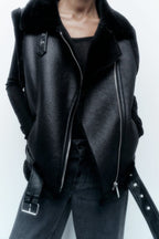 Women's Faux Leather Gilet – Fur Lined Sleeveless Winter Vest
