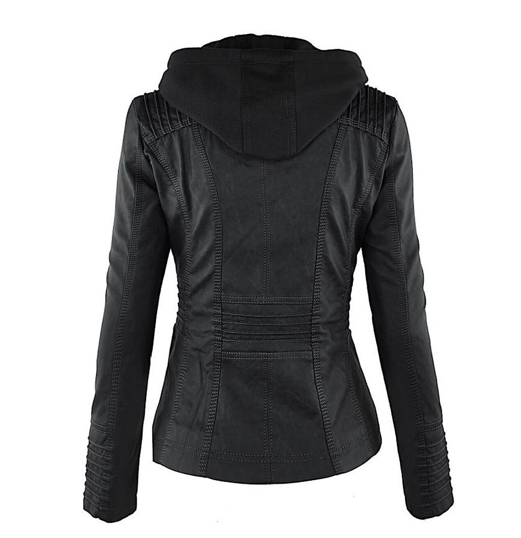 Women's Faux Leather Jacket – Classic Zip-Up Biker Jacket