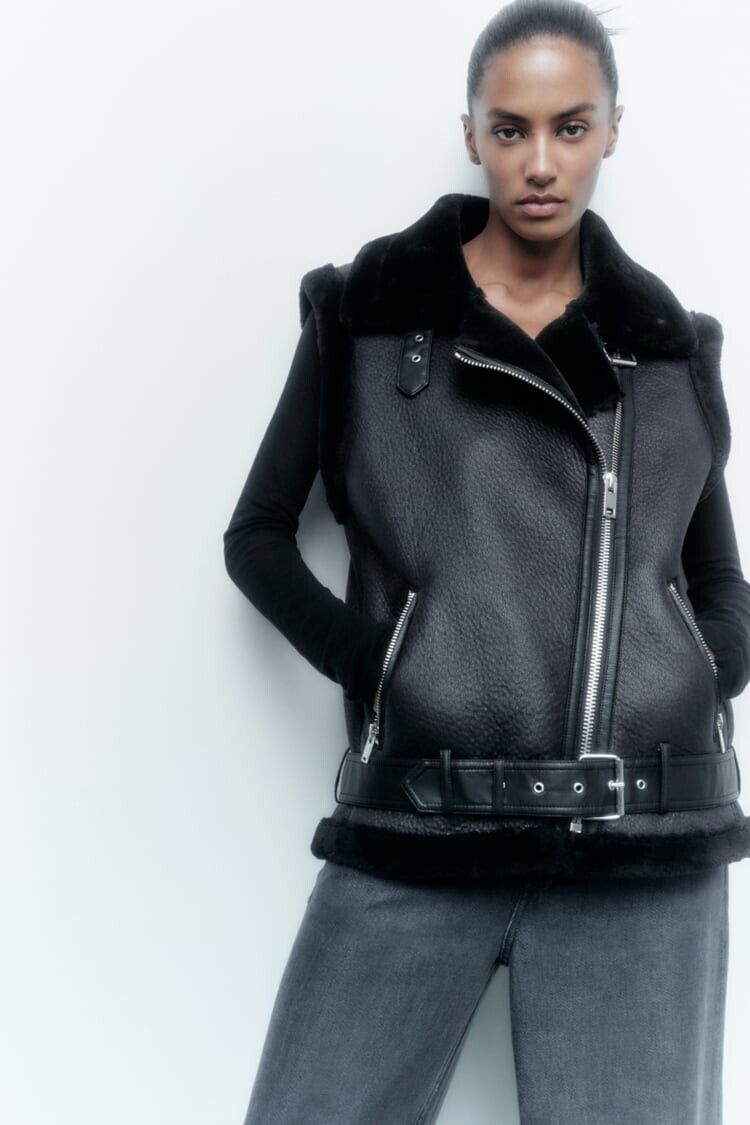 Women's Faux Leather Gilet – Fur Lined Sleeveless Winter Vest