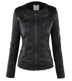 Women's Faux Leather Jacket – Classic Zip-Up Biker Jacket