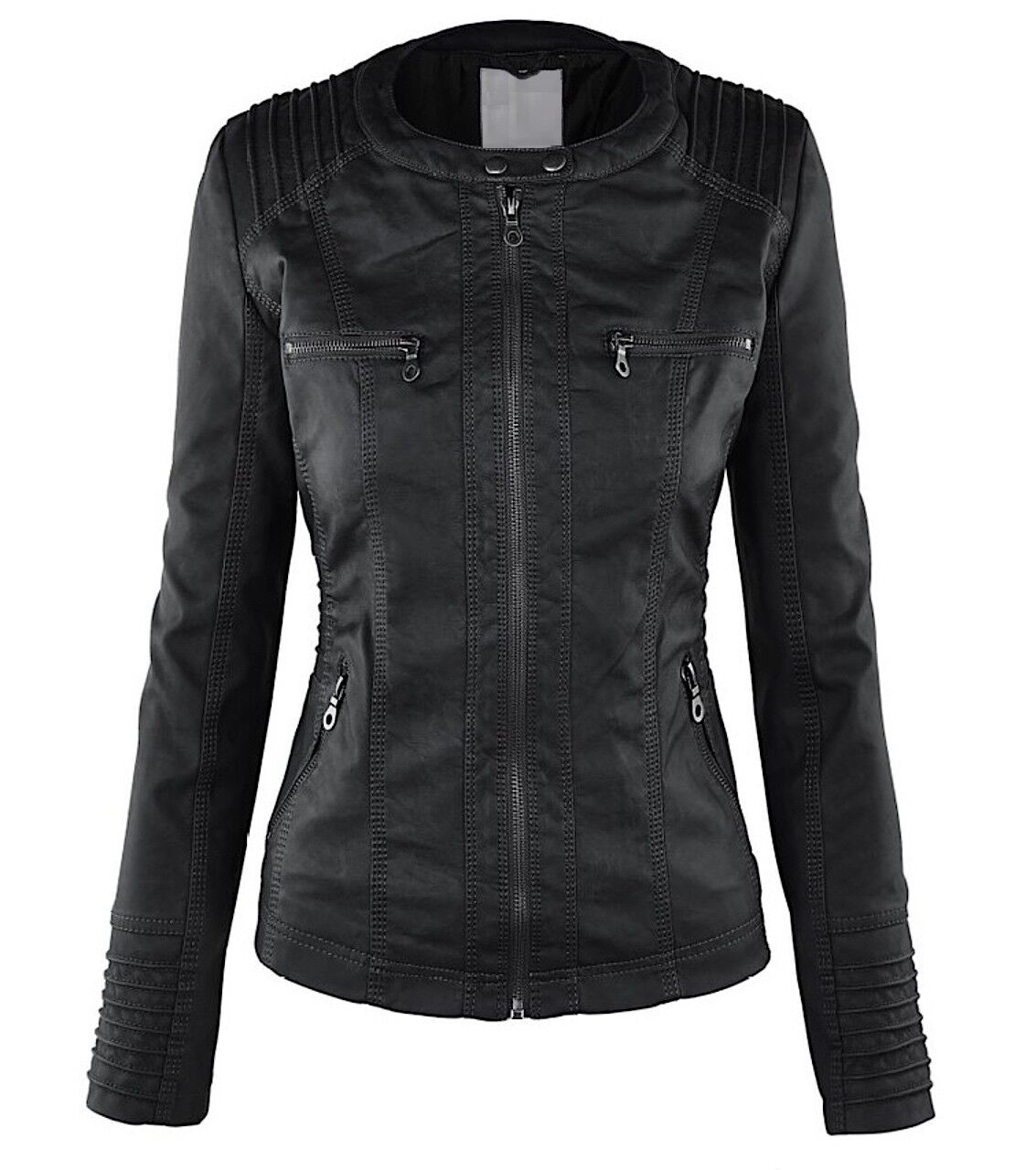 Women's Faux Leather Jacket – Classic Zip-Up Biker Jacket