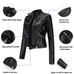 Women's Faux Leather Jacket – Retro Zip-Up Moto Jacket