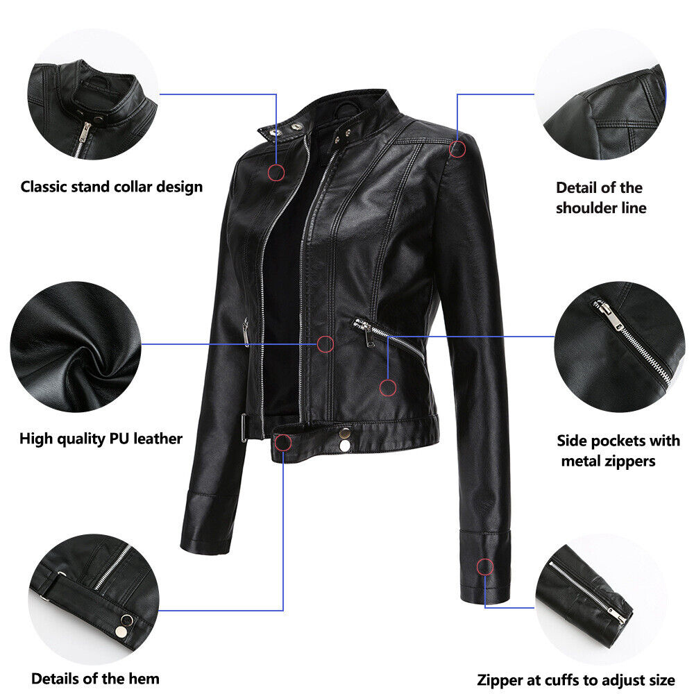 Women's Faux Leather Jacket – Retro Zip-Up Moto Jacket