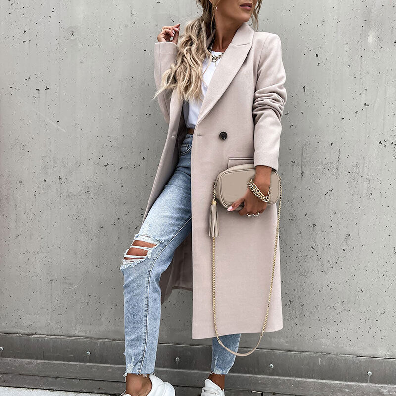 Women's Longline Coat – Tailored Button Front Overcoat