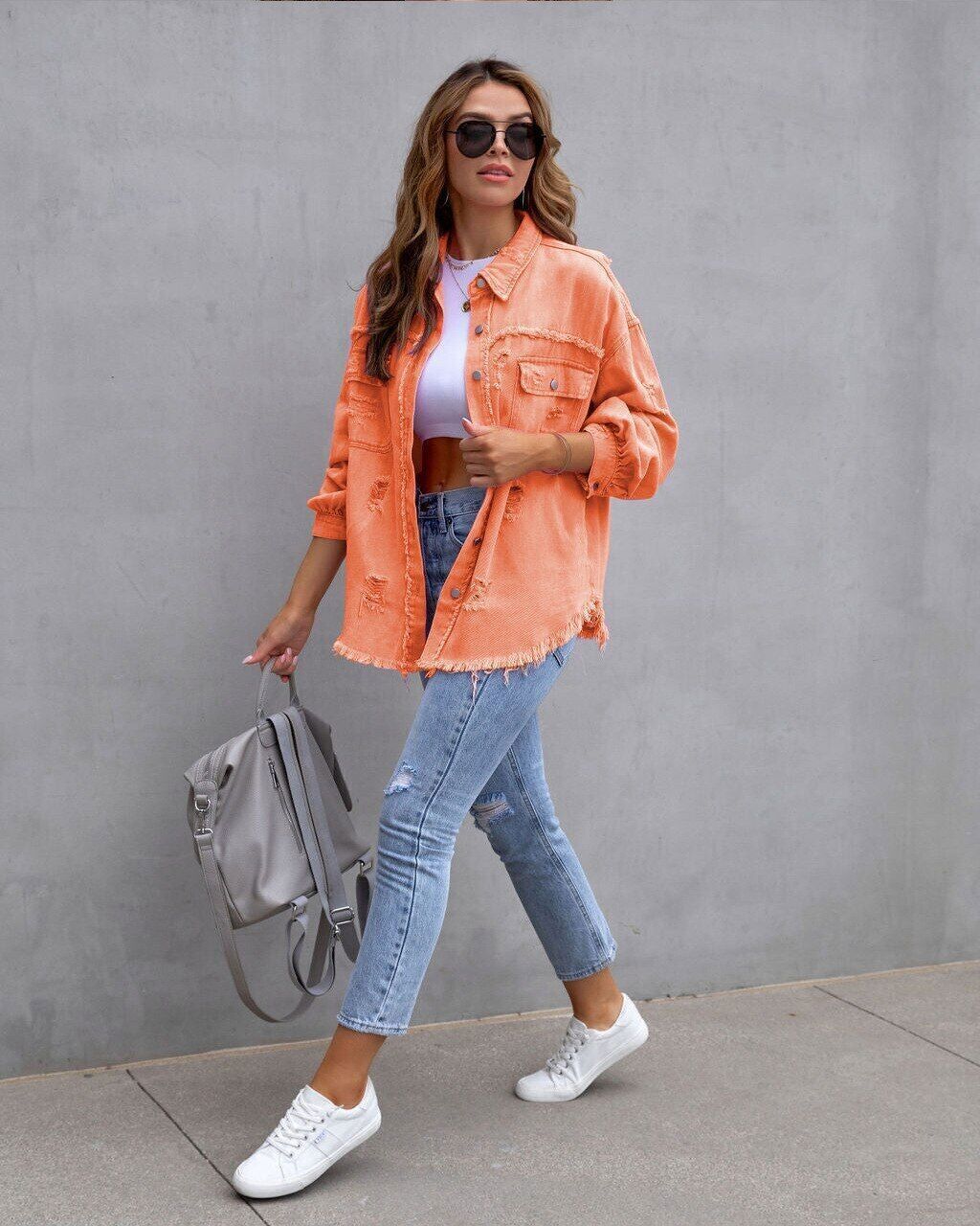 Women's Oversized Jacket – Relaxed Button Front Casual Jacket