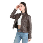 Women's Faux Leather Jacket – Retro Zip-Up Moto Jacket