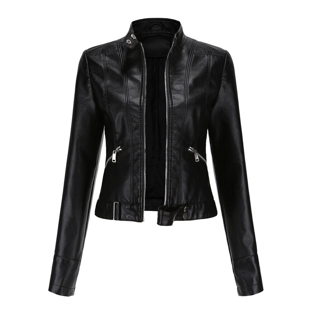 Women's Faux Leather Jacket – Retro Zip-Up Moto Jacket