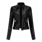 Women's Faux Leather Jacket – Retro Zip-Up Moto Jacket