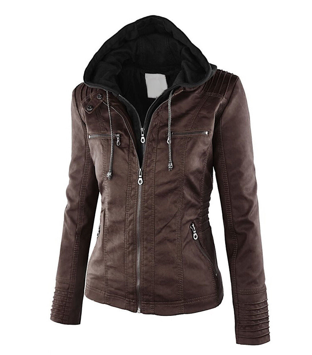 Women's Faux Leather Jacket – Classic Zip-Up Biker Jacket