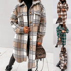 Women's Plaid Long Coat – Relaxed Button Front Winter Coat