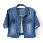 Women's Short Sleeve Jean Jacket – Cropped Relaxed Fit Button Jacket