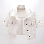 Women's Short Sleeve Jean Jacket – Cropped Relaxed Fit Button Jacket