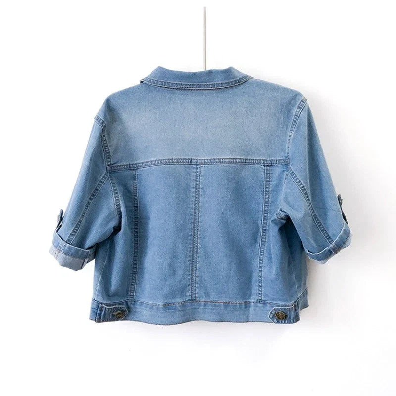 Women's Short Sleeve Jean Jacket – Cropped Relaxed Fit Button Jacket