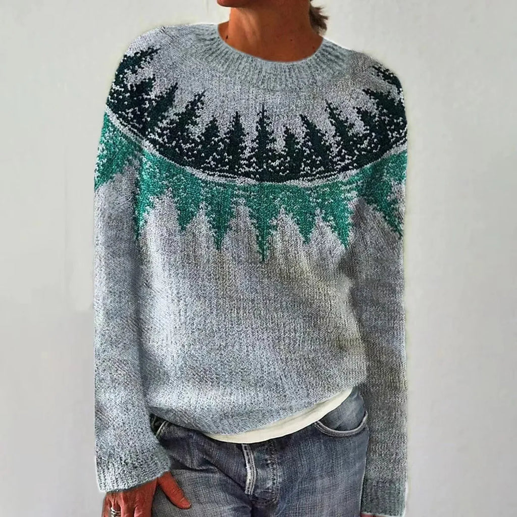 Women's Norwegian Pattern Sweater – Nordic Crew Neck Long Sleeve Pullover
