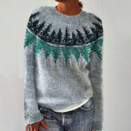 Women's Norwegian Pattern Sweater – Nordic Crew Neck Long Sleeve Pullover