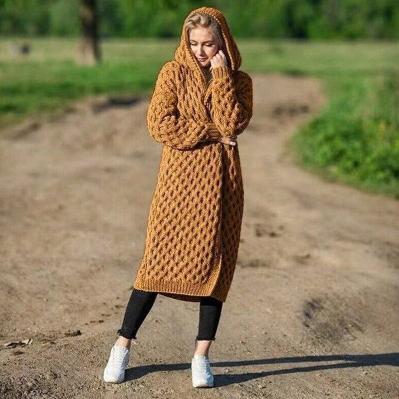Women's Hooded Winter Cardigan – Oversized Long Sleeve Cardigan