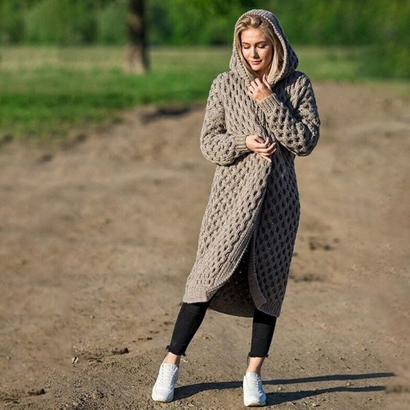 Women's Hooded Winter Cardigan – Oversized Long Sleeve Cardigan