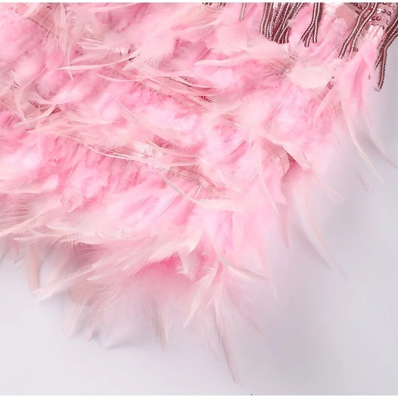 Women's Feather Hem Cocktail Dress – Sequin Spaghetti Strap Party Dress