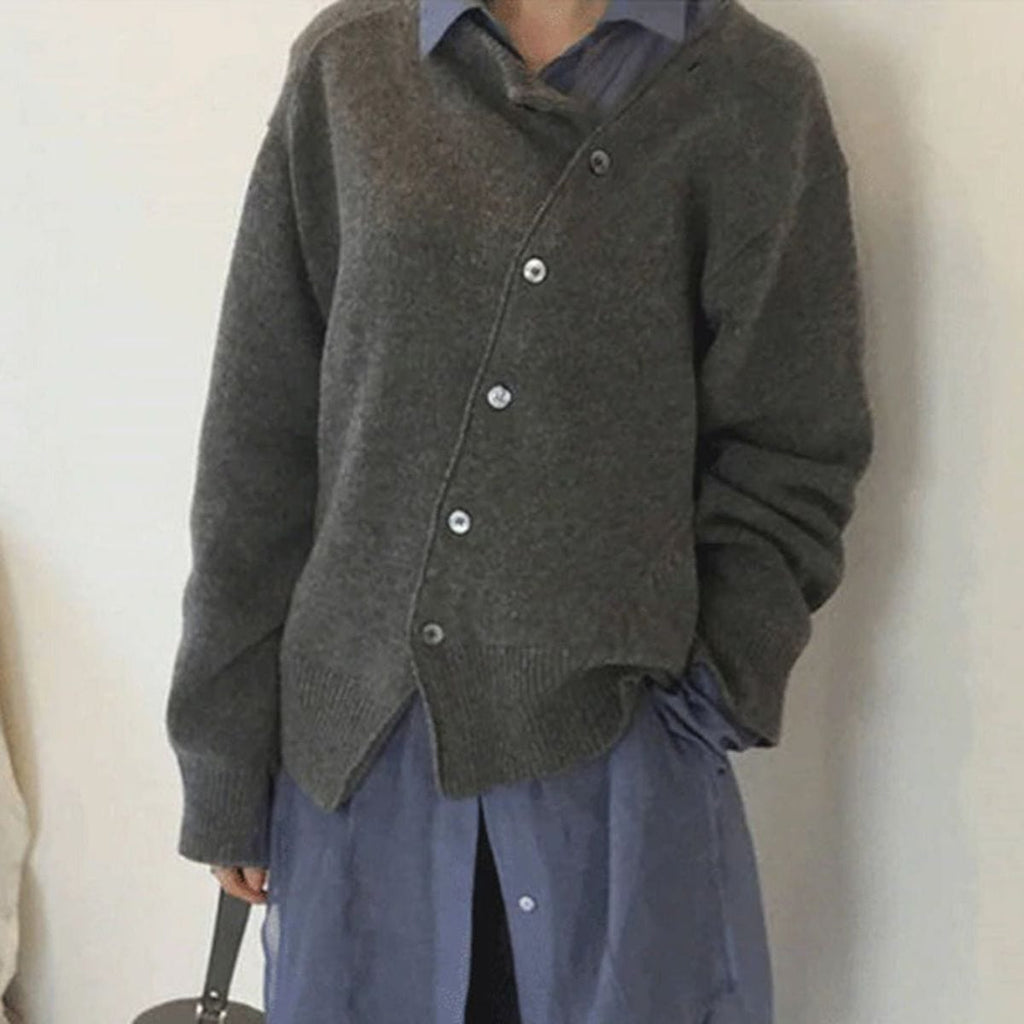 Women's Asymmetrical Button Cardigan – Wrap Front Layered Cardigan