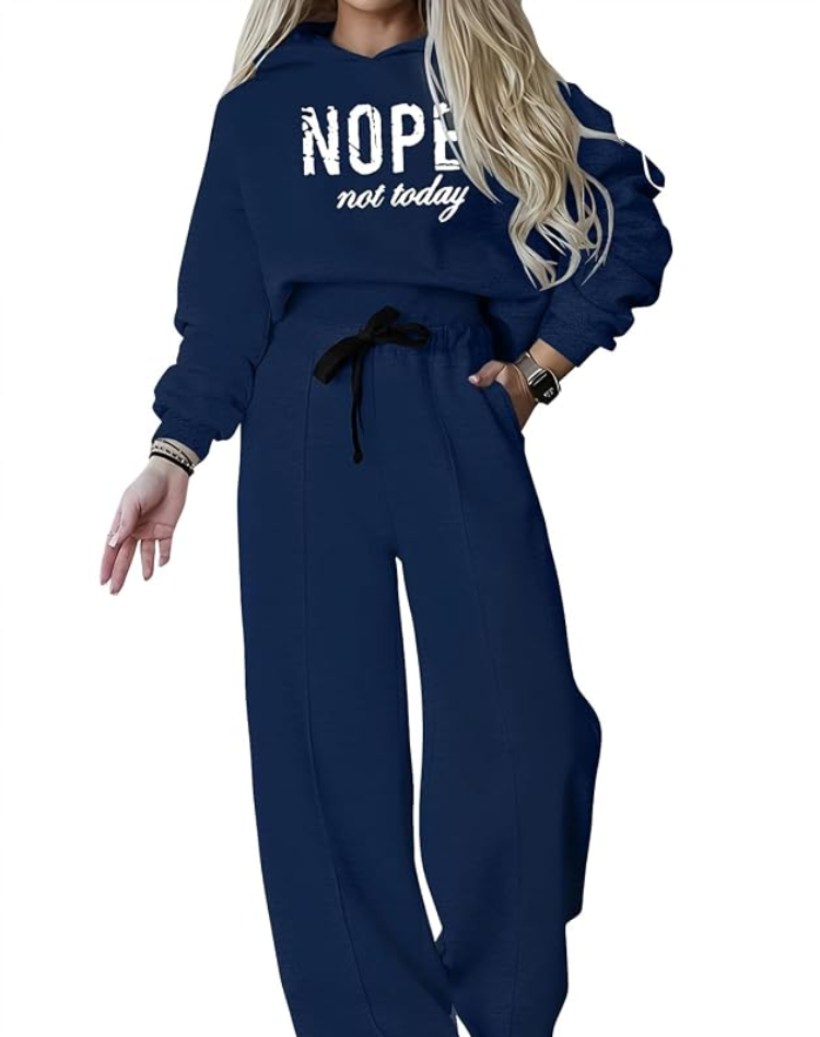 Women's Printed Hoodie Set – Wide Leg Tracksuit