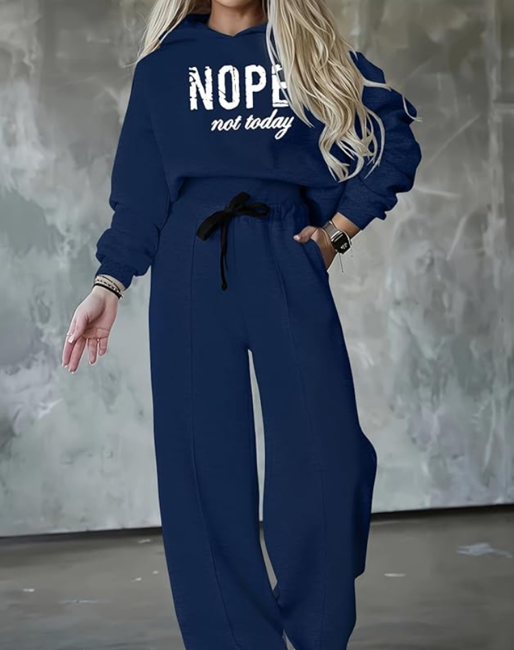 Women's Printed Hoodie Set – Wide Leg Tracksuit