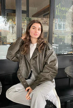 Women's Cropped Biker Jacket – Belted Leather Look Moto Jacket
