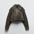 Women's Cropped Biker Jacket – Belted Leather Look Moto Jacket