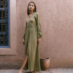 Women's Boho V-Neck Maxi Dress – Sleeveless Flowy Long Dress