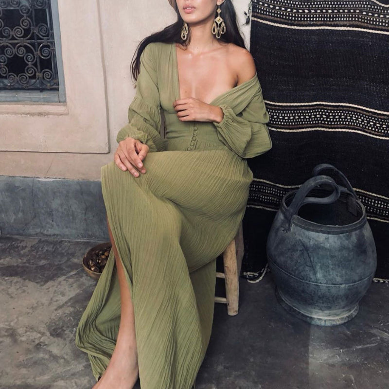 Women's Boho V-Neck Maxi Dress – Sleeveless Flowy Long Dress