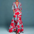Women's V-Neck Floral Dress – Cinched Waist Flowy Dress