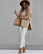 Women's High Neck Sweater – Side Split Longline Knit Sweater