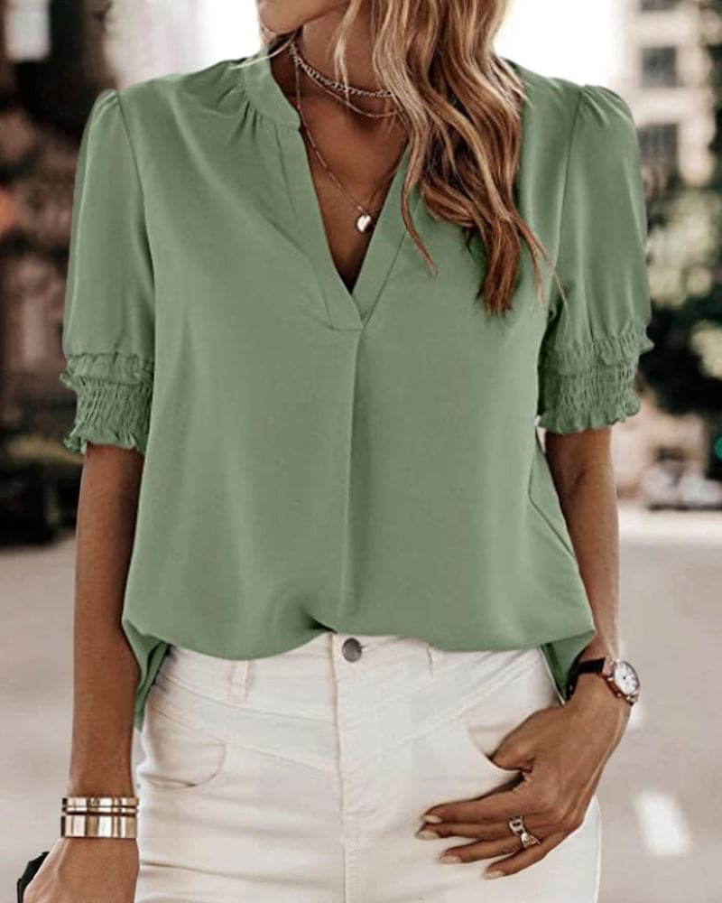 Kaia | V-Neck Short Sleeve Blouse