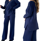 Women's Ribbed Oversized Loungewear Set – Side Slit Top and Elastic Waist Pants Set